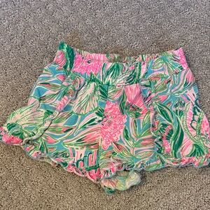 Lilly Pulitzer Pink & Green Floral Ruffle Skort Shorts